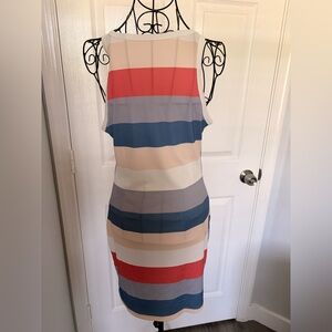 SHEIN Red, Blue, Beige & Gray Striped Midi Dress